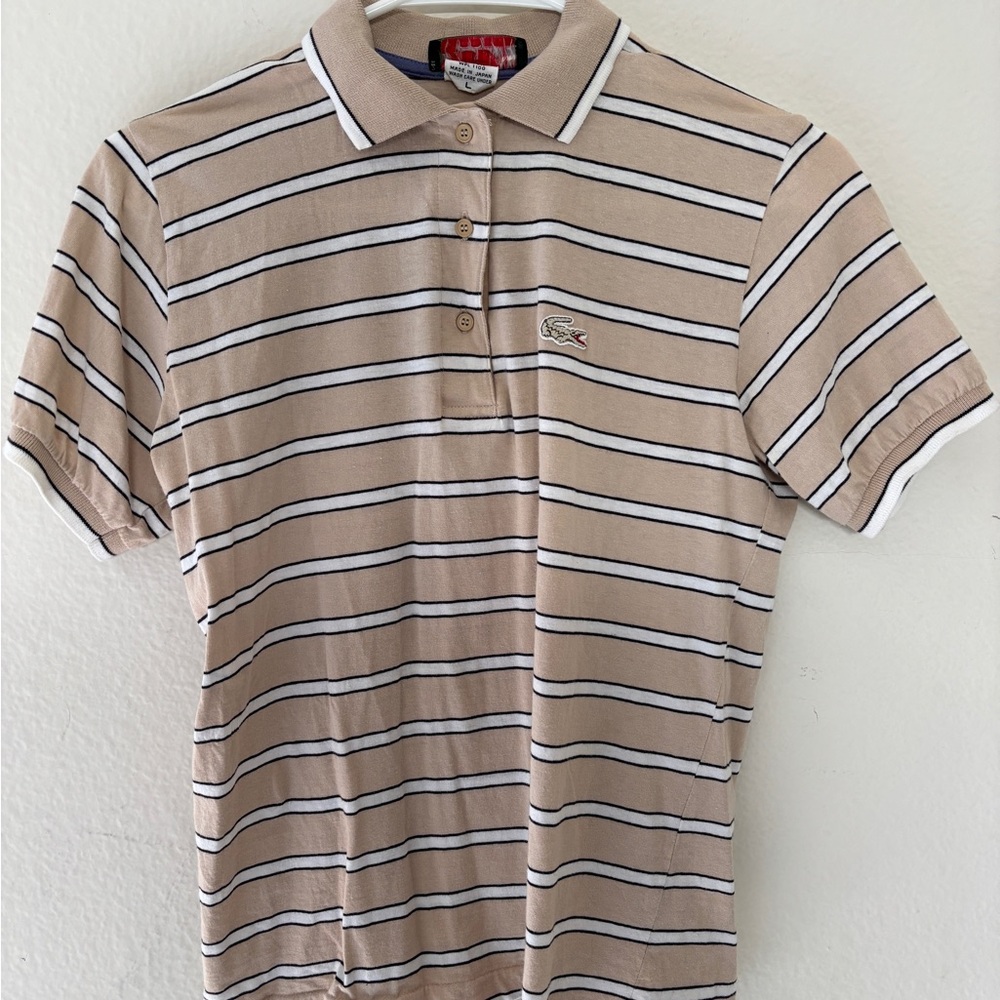 Lacoste Men's Tan Striped Polo Shirt